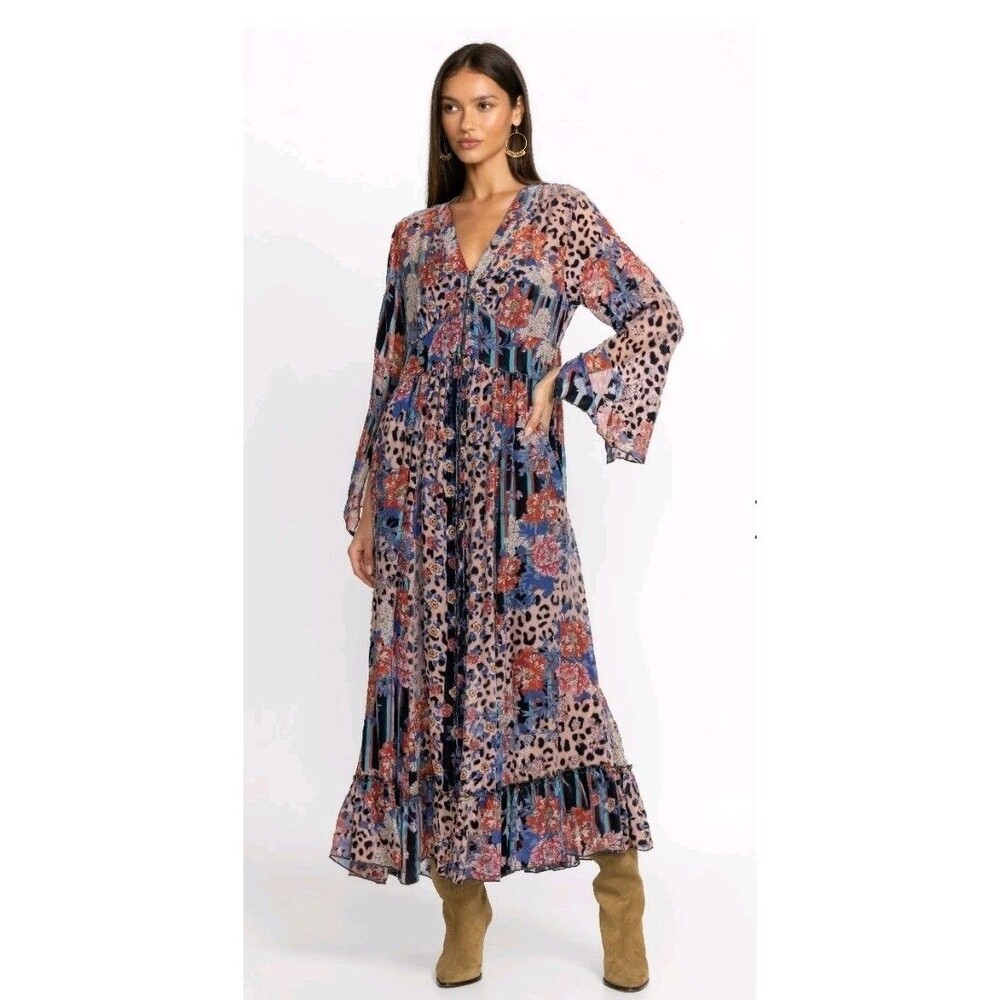 $575 NWT JOHNNY WAS Multicolored Ontar Beesley Dress Burnout Floral Leopard L - Picture 1 of 16